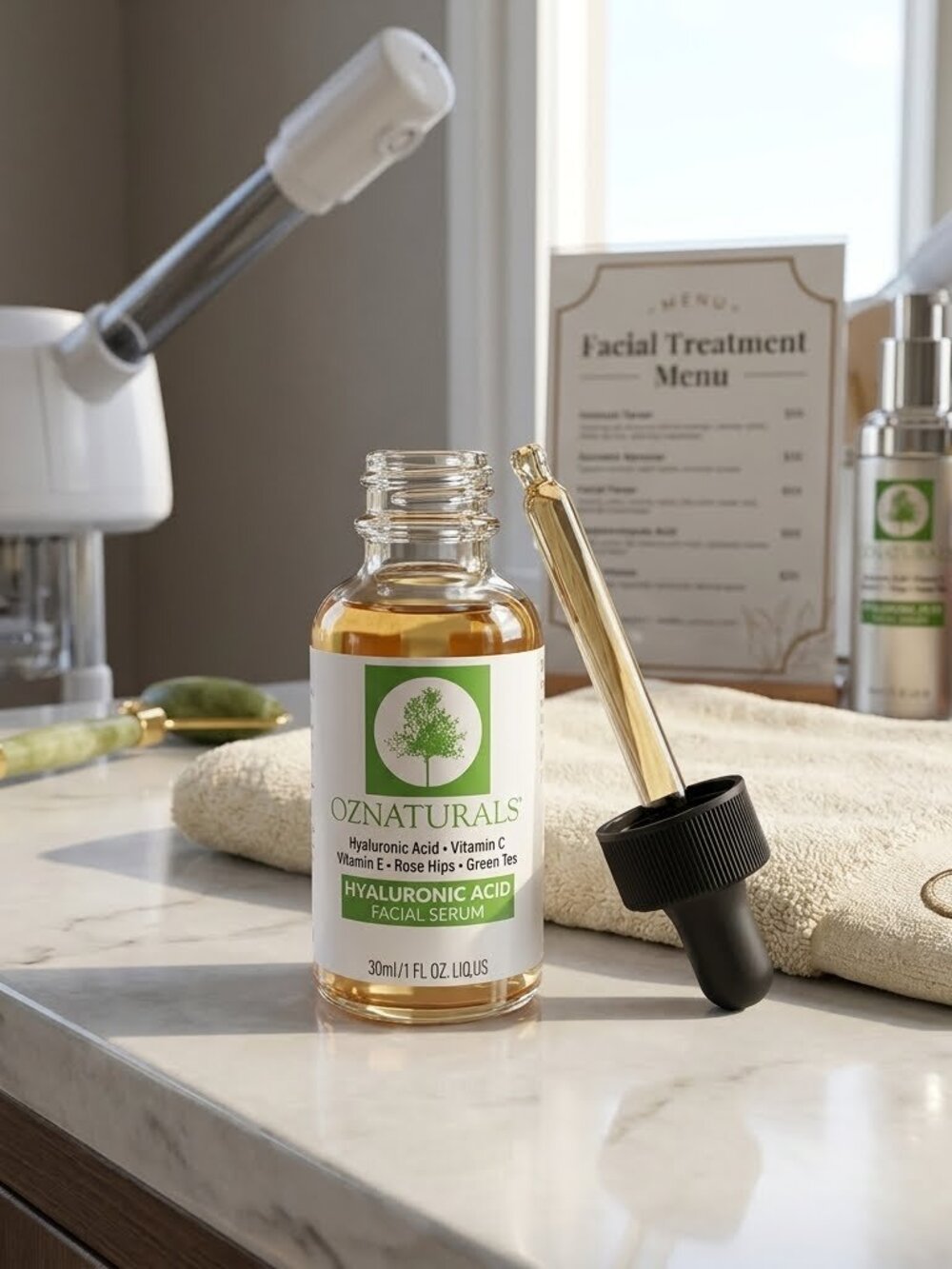 Oz Naturals Hyaluronic Acid Facial Serum 30mL Vitamin C & E Rose Hips +Green tea